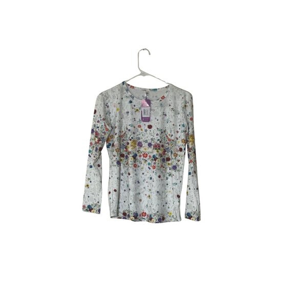 Womens Floral Long Sleeve Thermal Top White Multicolor New - Picture 1 of 5